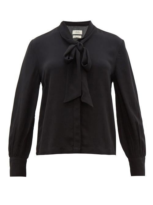 Matchesfashion.com Chufy - Palm Pussy Bow Crepe Blouse - Womens - Black