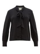 Matchesfashion.com Chufy - Palm Pussy Bow Crepe Blouse - Womens - Black