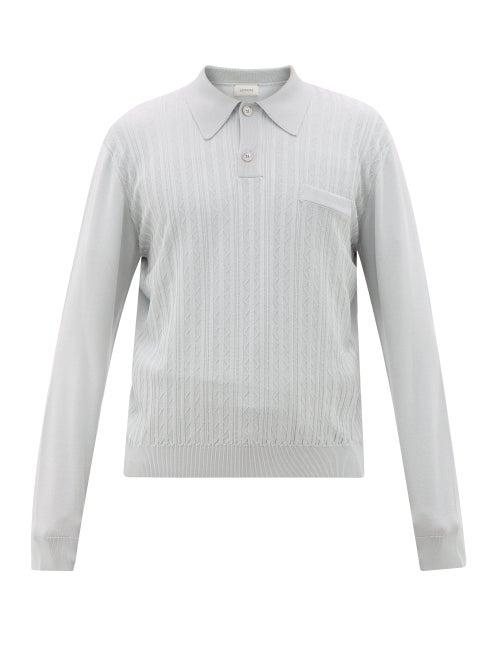 Matchesfashion.com Lemaire - Striped Long-sleeved Polo Shirt - Mens - Light Grey