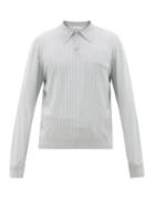 Matchesfashion.com Lemaire - Striped Long-sleeved Polo Shirt - Mens - Light Grey