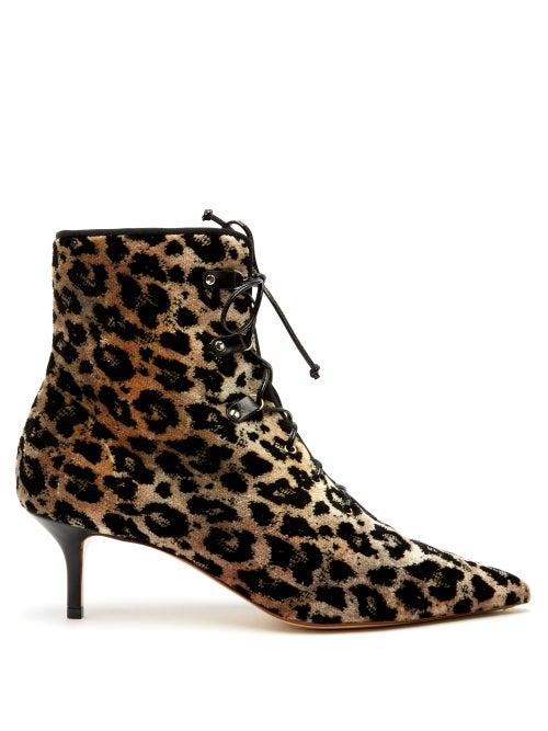 Matchesfashion.com Francesco Russo - Leopard Print Lace Up Velvet Ankle Boots - Womens - Leopard