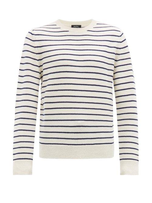 Matchesfashion.com A.p.c. - Gaspard Breton Stripe Merino Sweater - Mens - Cream