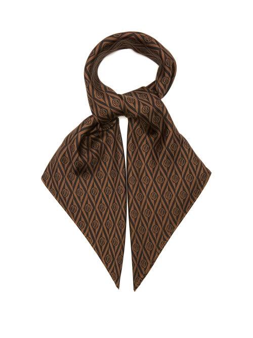 Ladies Accessories Lescarf - No.43 Monogram-print Silk-twill Scarf - Womens - Brown Multi