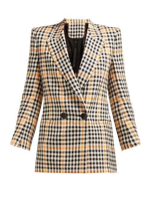 Matchesfashion.com Petar Petrov - Jina Double Breasted Checked Linen Blazer - Womens - Orange Multi