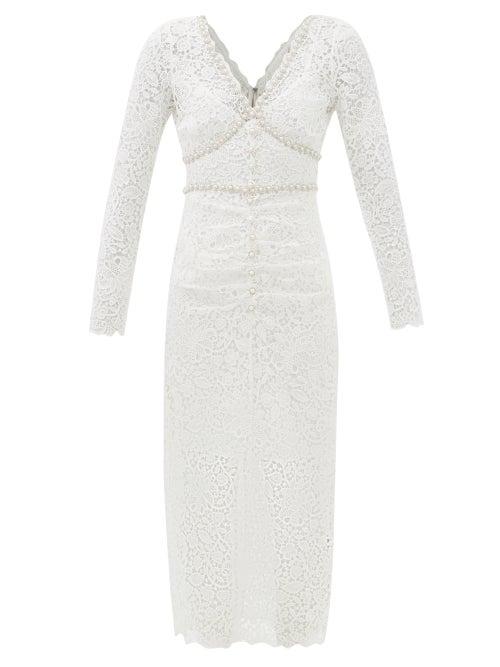 Self-portrait - Faux-pearl Embellished Lace Dress - Womens - White