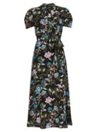 Matchesfashion.com Erdem - Elmer Pussy-bow Floral-print Crepe Dress - Womens - Black Multi