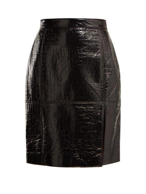 Matchesfashion.com Msgm - Crocodile Effect Skirt - Womens - Black