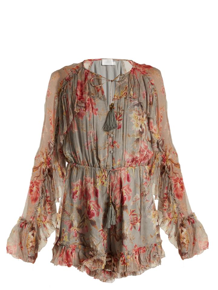 Zimmermann Mercer Floating Floral-print Silk-chiffon Playsuit
