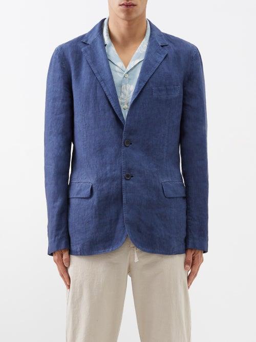 120 Lino 120% Lino - Flap-pocket Linen-hopsack Blazer - Mens - Blue