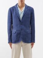 120 Lino 120% Lino - Flap-pocket Linen-hopsack Blazer - Mens - Blue
