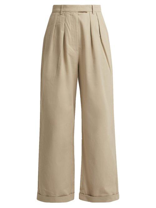 Matchesfashion.com Katharine Hamnett London - Camilla Wide Leg Pleated Cotton Twill Trousers - Womens - Beige