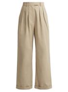Matchesfashion.com Katharine Hamnett London - Camilla Wide Leg Pleated Cotton Twill Trousers - Womens - Beige