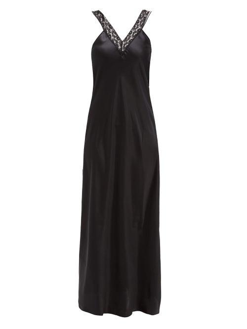 Matchesfashion.com Ryan Roche - V-neck Lace-trimmed Silk Slip Dress - Womens - Black