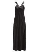 Matchesfashion.com Ryan Roche - V-neck Lace-trimmed Silk Slip Dress - Womens - Black
