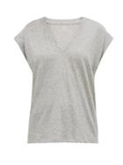 Matchesfashion.com Frame - Le Mid V Neck Cotton T Shirt - Womens - Grey