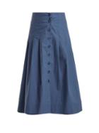 Matchesfashion.com Sea - Calah High Rise Cotton Midi Skirt - Womens - Blue