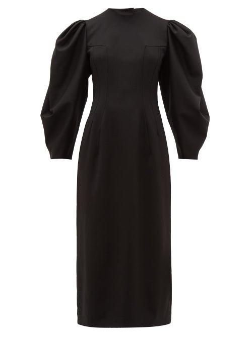 Matchesfashion.com Sara Battaglia - Open Back Balloon Sleeve Wool Blend Twill Dress - Womens - Black