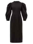 Matchesfashion.com Sara Battaglia - Open Back Balloon Sleeve Wool Blend Twill Dress - Womens - Black