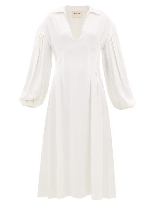 Matchesfashion.com Khaite - Farrely V-neck Crepe Midi Dress - Womens - Ivory