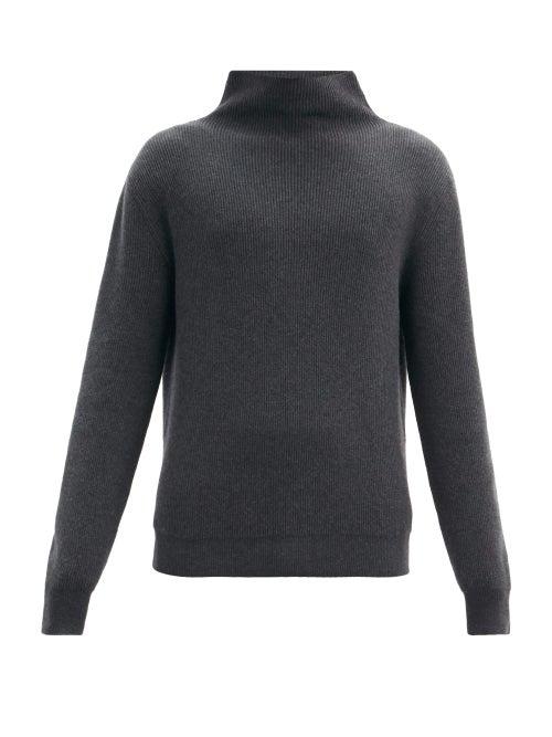 Matchesfashion.com The Row - Daniel Stand-neck Ribbed-cashmere Sweater - Mens - Dark Grey