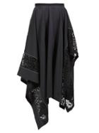 Jw Anderson - Lace-panelled Cloqu Midi Skirt - Womens - Black