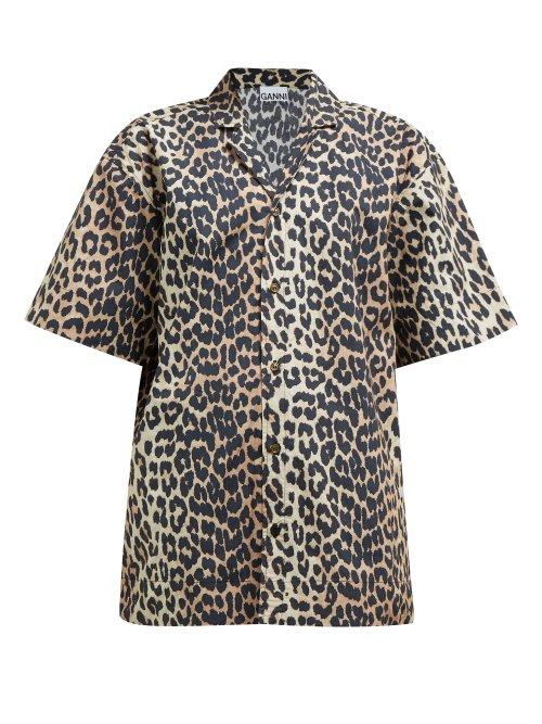 Matchesfashion.com Ganni - Leopard Print Cotton Poplin Shirt - Womens - Leopard