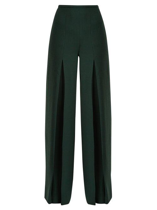 Matchesfashion.com Roland Mouret - Burton Wool Crepe Wide Leg Trousers - Womens - Green