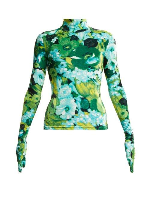 Matchesfashion.com Richard Quinn - Floral Print Stretch Velvet Top - Womens - Green Print