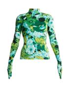 Matchesfashion.com Richard Quinn - Floral Print Stretch Velvet Top - Womens - Green Print