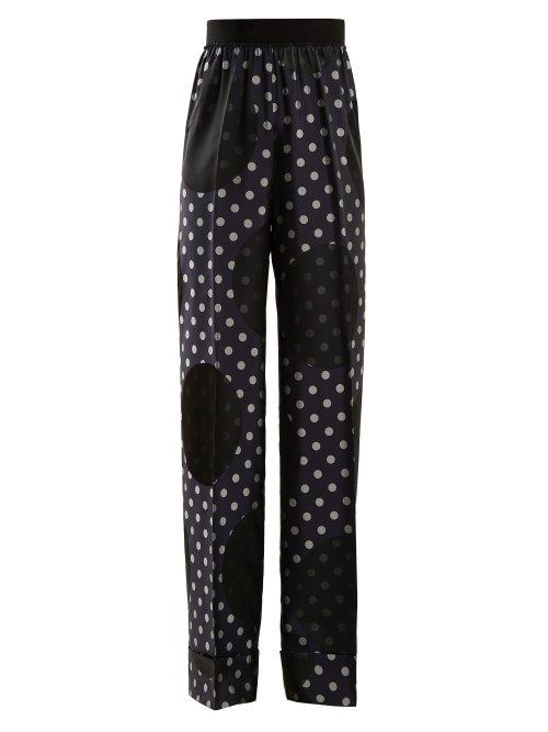 Matchesfashion.com Maison Margiela - High Rise Polka Dot Print Trousers - Womens - Navy Multi