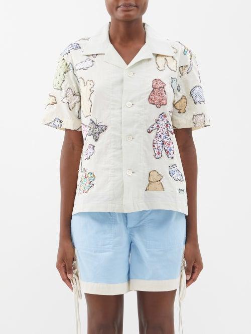 Bode - Critter Appliqud Cotton Shirt - Womens - Ivory Multi