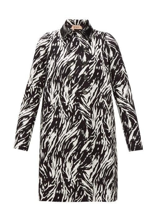 Matchesfashion.com No. 21 - Zebra Print Double Breasted Cotton & Pvc Coat - Womens - Black White