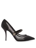 Matchesfashion.com Dolce & Gabbana - Cardinale Embellished Mesh Mary Jane Pumps - Womens - Black