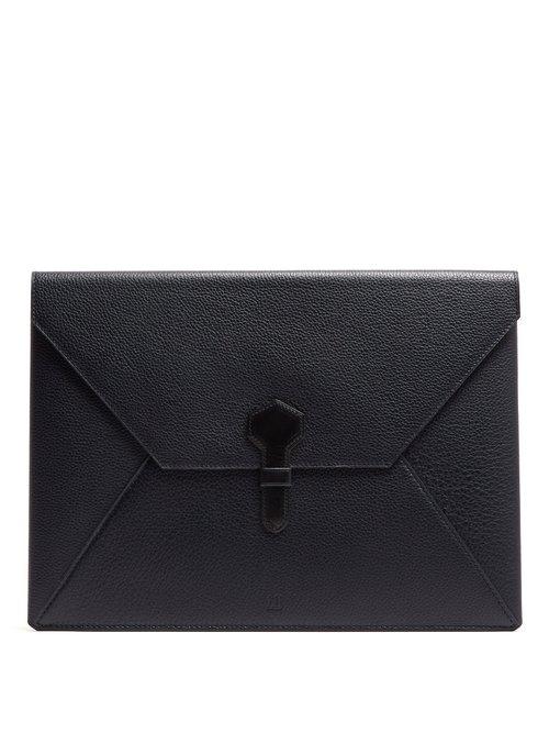Matchesfashion.com Dunhill - Boston Large Grained Leather Envelope Pouch - Mens - Navy