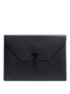 Matchesfashion.com Dunhill - Boston Large Grained Leather Envelope Pouch - Mens - Navy