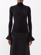 Valentino - Flared-cuffs High-neck Sweater - Womens - Black