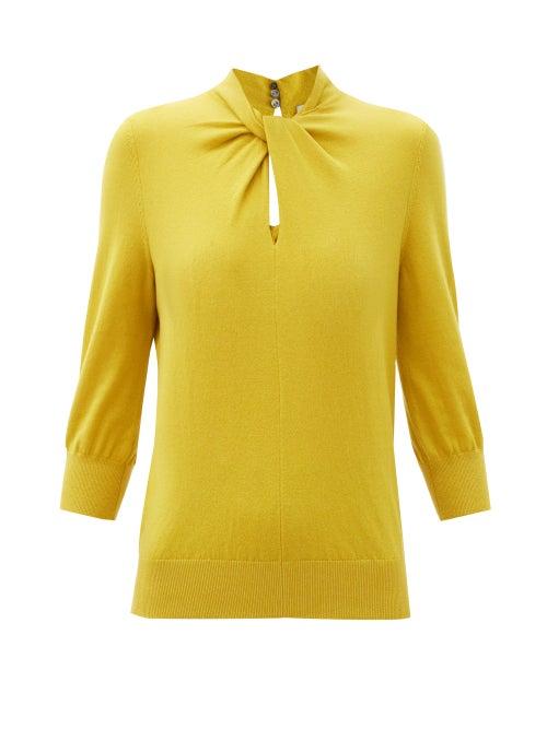Matchesfashion.com Erdem - Rumer Twisted-neckline Cashmere-blend Sweater - Womens - Yellow