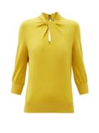 Matchesfashion.com Erdem - Rumer Twisted-neckline Cashmere-blend Sweater - Womens - Yellow