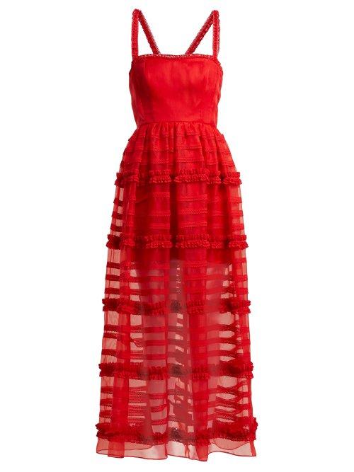 Matchesfashion.com Emilio De La Morena - Jade Silk And Lace Gown - Womens - Red