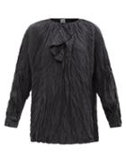 Matchesfashion.com Totme - Ruffled V-neck Crinkled Silk Blouse - Womens - Black