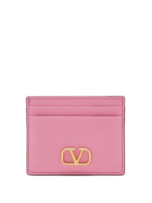 Valentino Garavani - V-logo Grained-leather Cardholder - Womens - Pink
