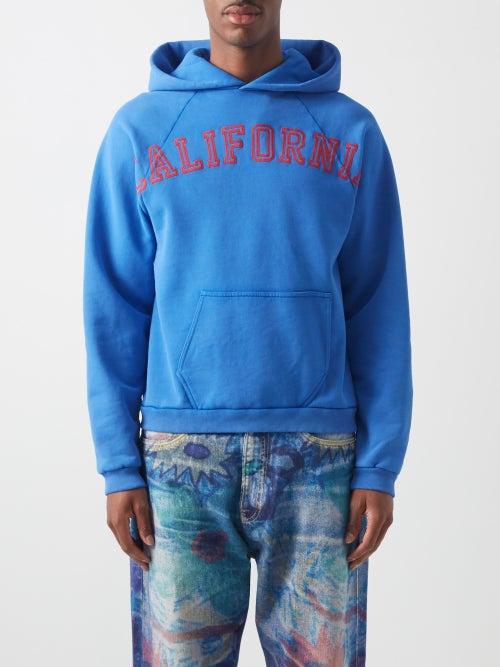 Erl - California Cotton-blend Jersey Hooded Sweatshirt - Mens - Blue