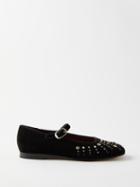 Le Monde Beryl - Crystal-embellished Velvet Mary Jane Flats - Womens - Black