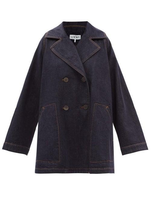 Loewe - Anagram-patch Oversized Denim Trapeze Coat - Womens - Dark Denim