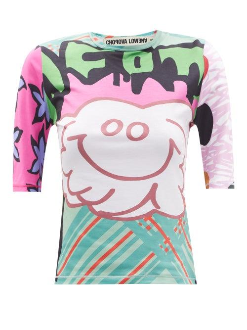 Chopova Lowena - Scribble-print Jersey T-shirt - Womens - Pink Multi