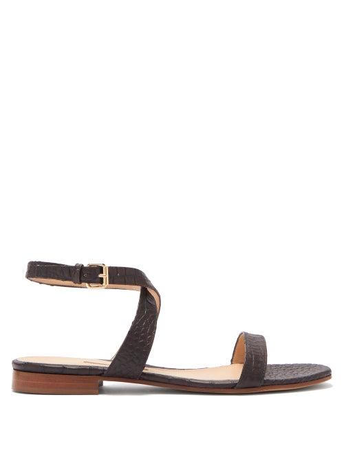 Matchesfashion.com Emme Parsons - Siena Crocodile Effect Leather Sandals - Womens - Dark Brown