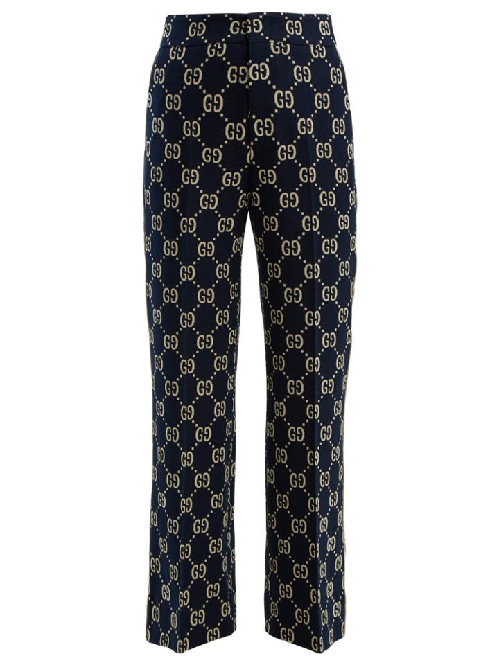 Gucci Gg Logo-jacquard High-rise Jersey Trousers
