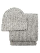 Matchesfashion.com Johnstons Of Elgin - Ribbed Cashmere Beanie Hat And Scarf - Womens - Light Grey