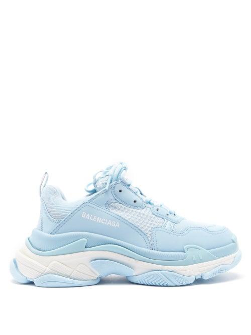Balenciaga - Triple S Faux-leather Trainers - Womens - Light Blue