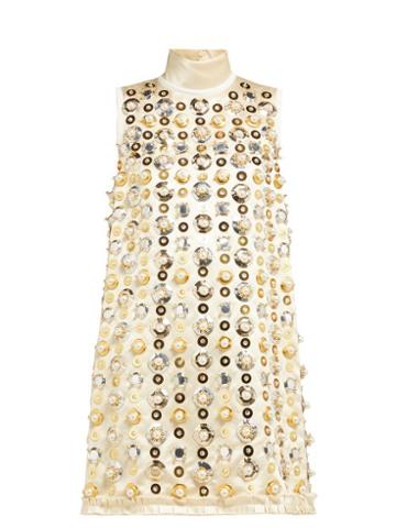Matchesfashion.com Miu Miu - Pearl And Sequin Embellished Satin Mini Dress - Womens - Beige Multi